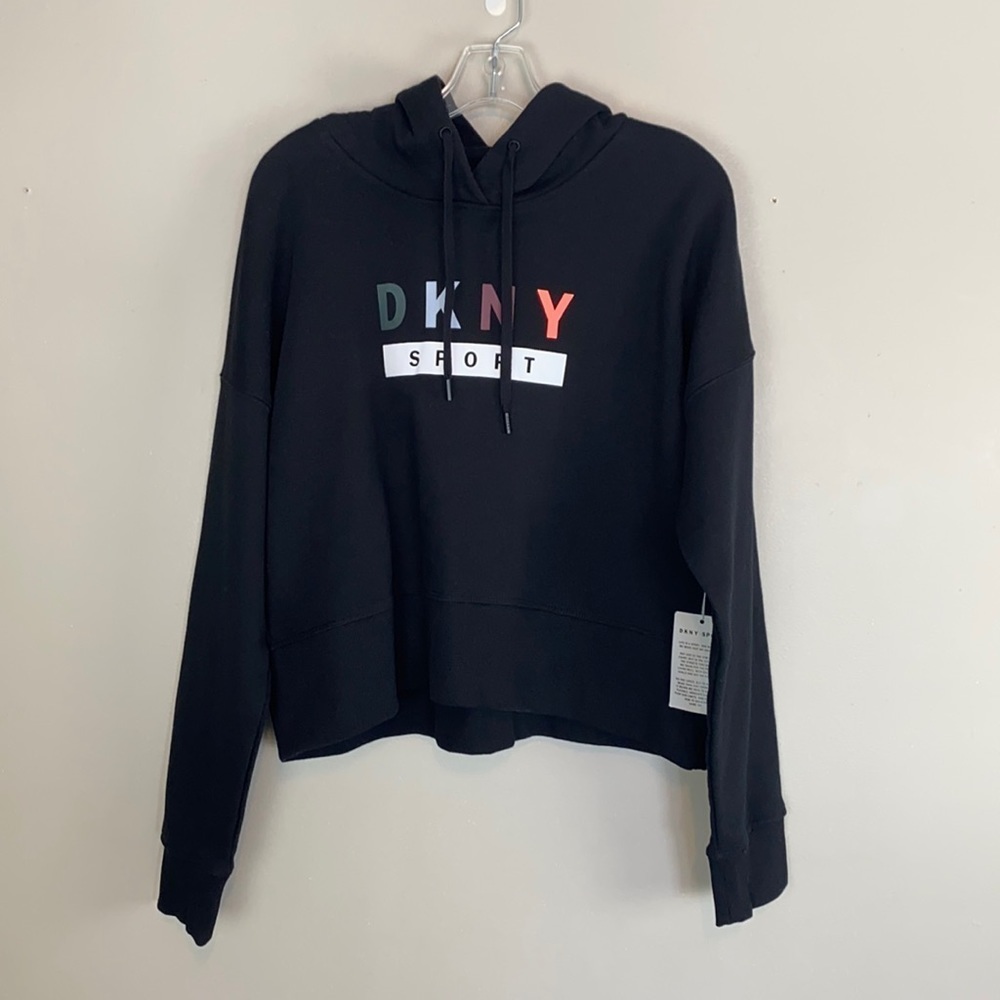 NWT DKNY Sport Cotton Logo Cropped Hoodie Size L - Picture 2 of 15